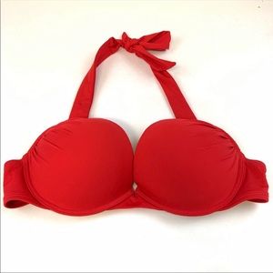 RARE Victoria’s Secret Bikini Top Bombshell Halter 36B Red Push-Up